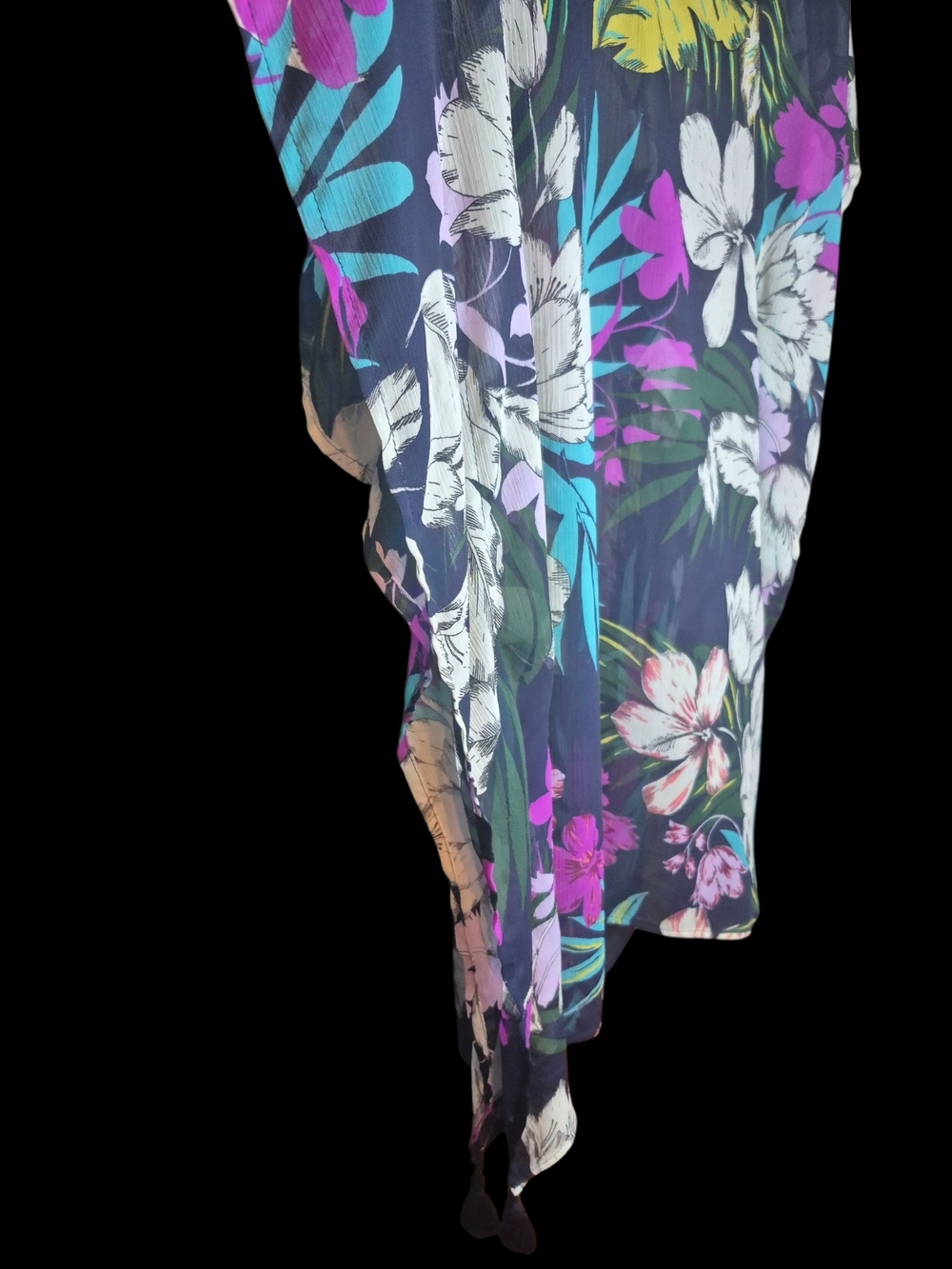 Kona Sol Navy Tropical Floral Swim Cover-Up with Tassel Hem - Picture 7 of 8